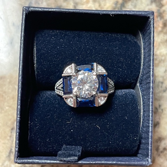 Stauer blue Spinal Ring .925 Sterling Silver Band Sizes 6 and 7 - Picture 1 of 5